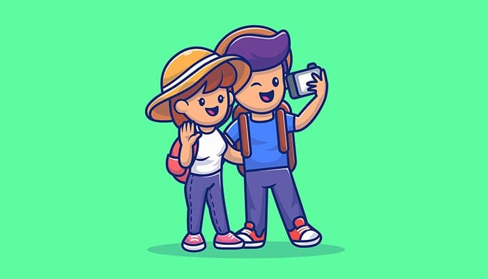 وکتور تصویرسازی کاراکتر دختر و پسر در حال سلفی گرفتن