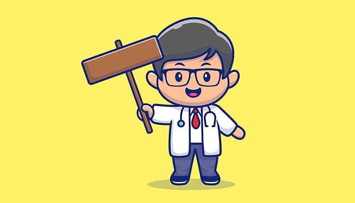 وکتور کاراکتر کارتونی پسر بچه دکتر و نگه داشتن تابلو