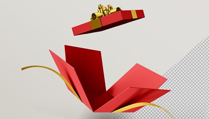فایل لایه باز رندر سه بعدی جعبه کادو باز شده روز ولنتاین