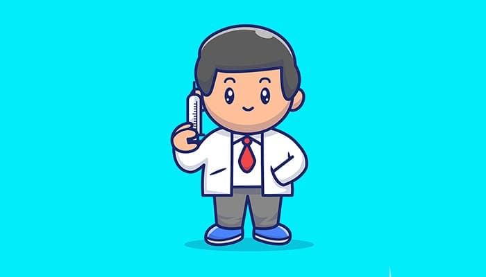 وکتور کاراکتر کارتونی پسر بچه دکتر با آمپول