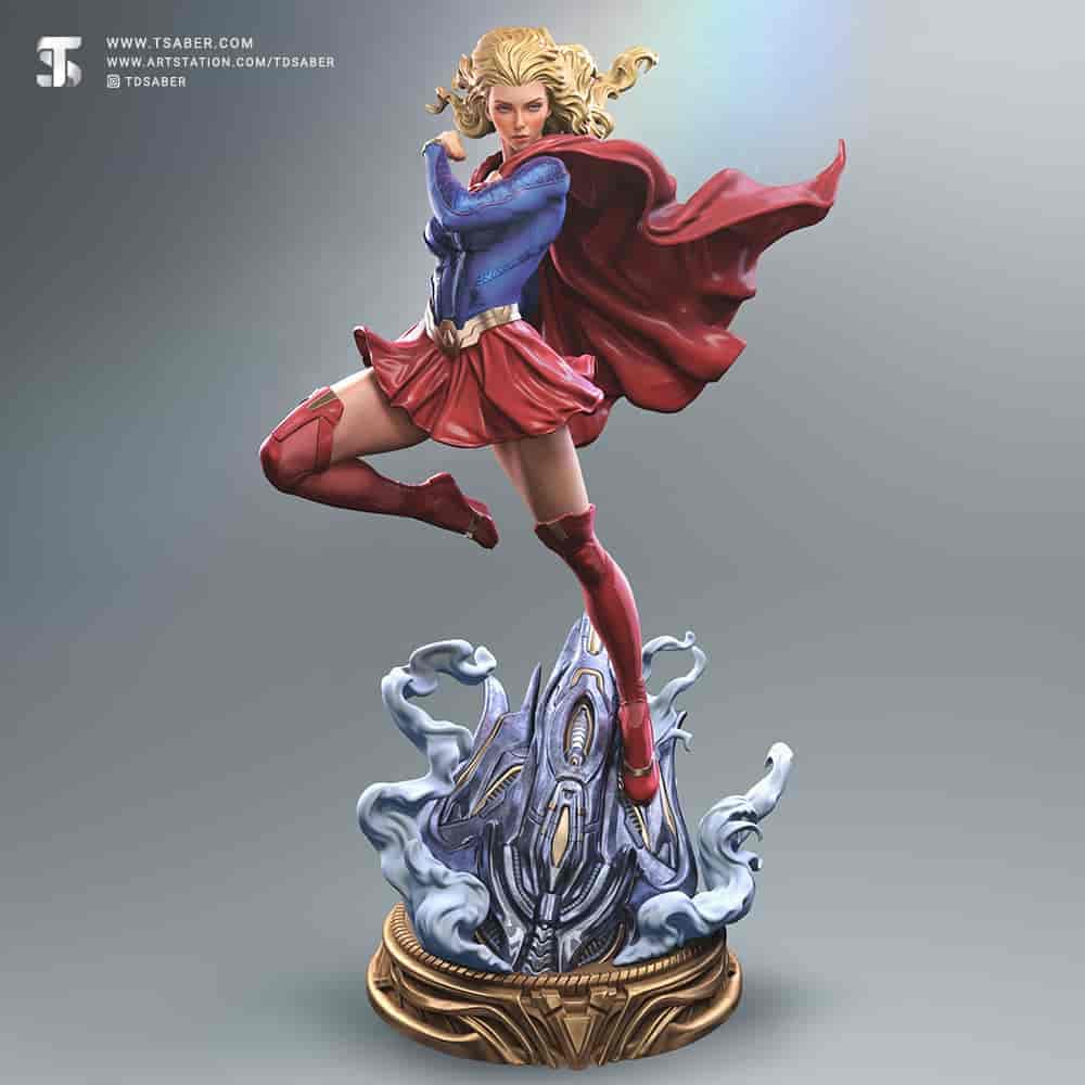 🦸♀️⚡ فیگور سوپرگرل Supergirl اثر استودیو TDSaber پایه کریپتونی پروازی ارتفاع 40 سانتیمتر | جنس PLA+