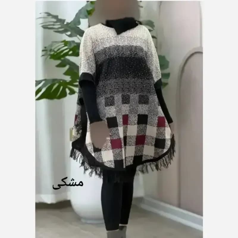 پانچ بافت طرح برفی آستین کشبافت فری سایز — تصویر ۸