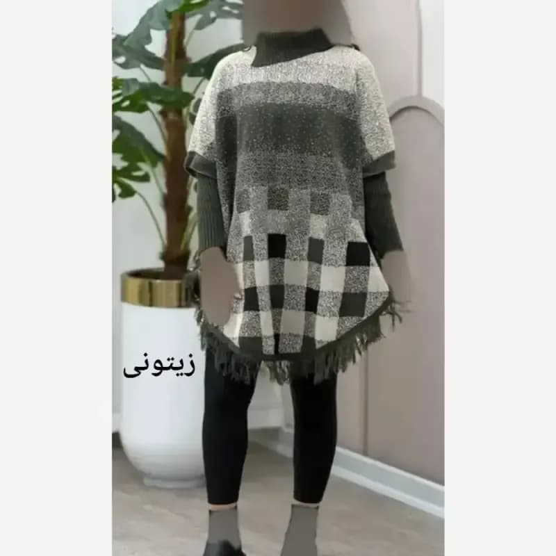 پانچ بافت طرح برفی آستین کشبافت فری سایز — تصویر ۵