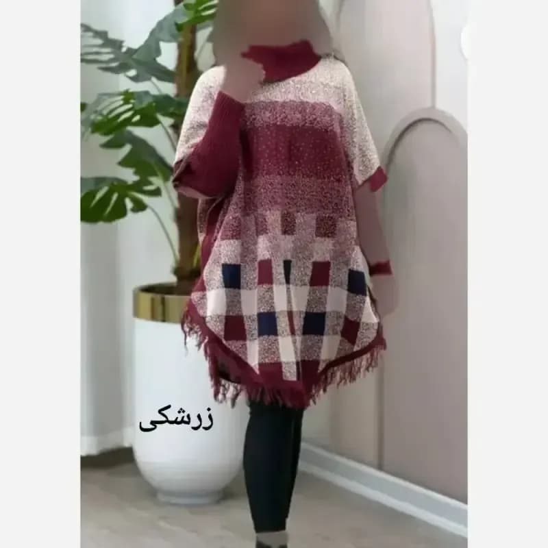 پانچ بافت طرح برفی آستین کشبافت فری سایز — تصویر ۳