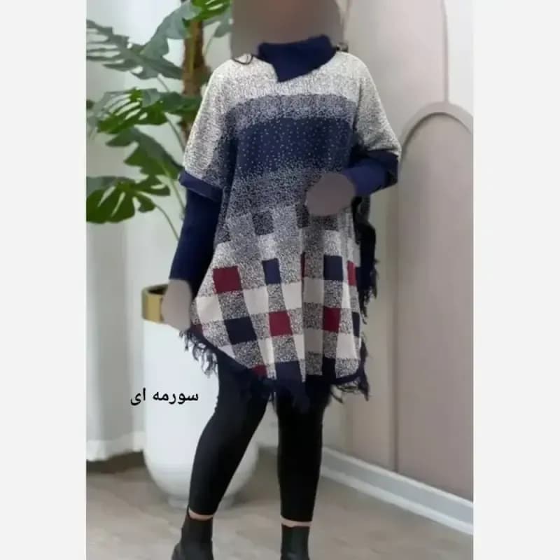 پانچ بافت طرح برفی آستین کشبافت فری سایز — تصویر ۲