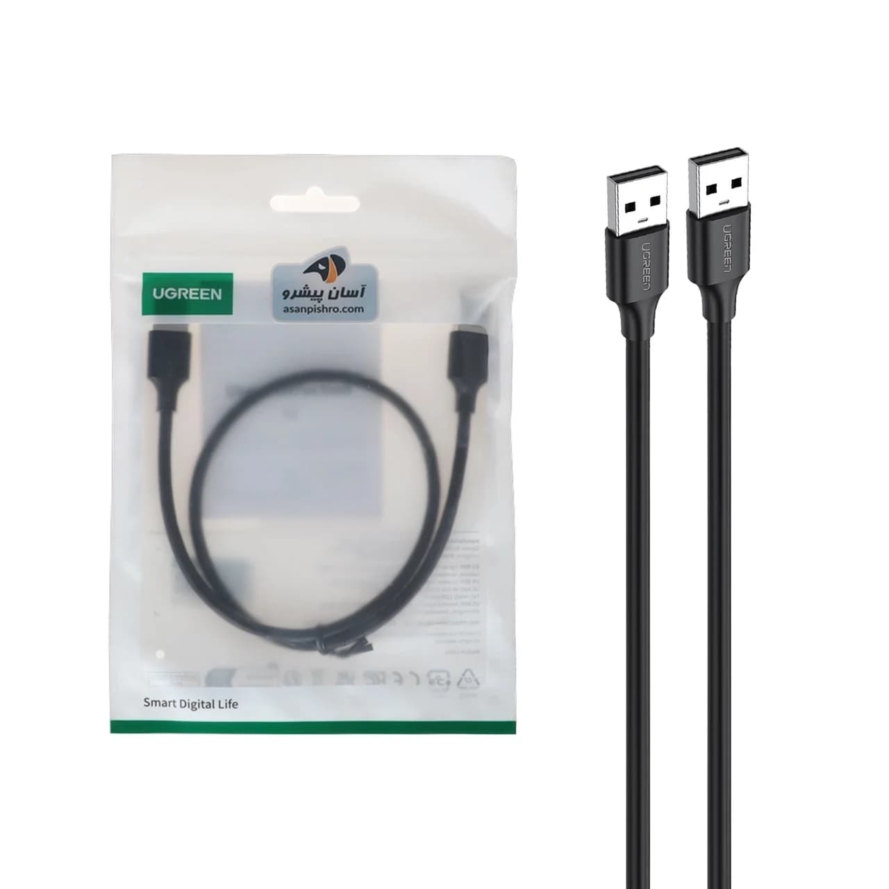 کابل نیم متری UGREEN USB2.0 مدل US102 – مشکی (گارانتی 18 ماهه آسان پیشرو)(10308)