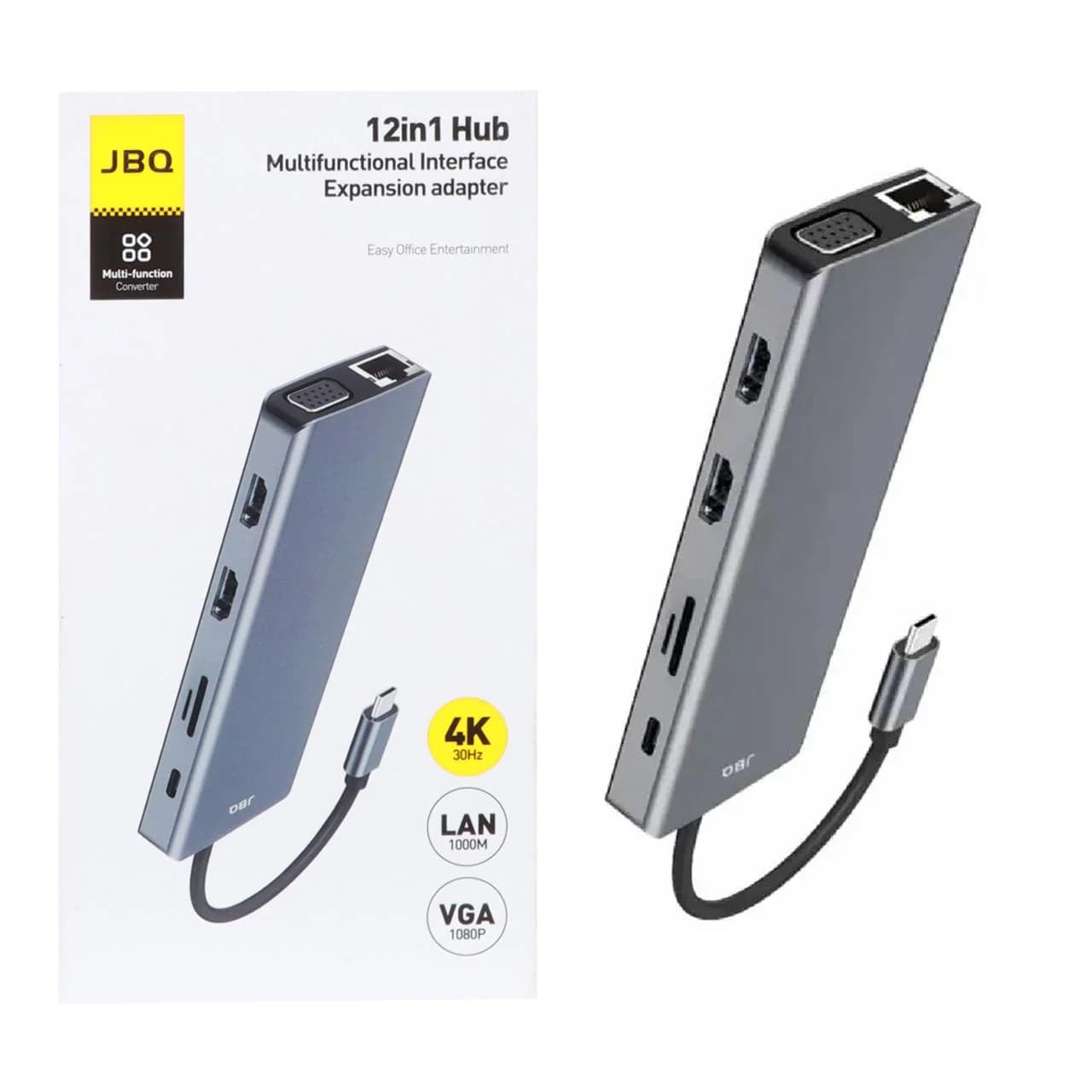 هاب 12 پورت JBQ Type-C مدل HD-1201 – خاکستری (گارانتی یکساله رصاصی)