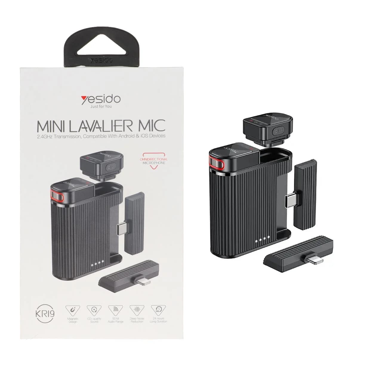 میکروفون بی سیم Yesido Type-C & Lightning مدل KR19 – مشکی ( 18 ماه تعویض نیکان همراه)