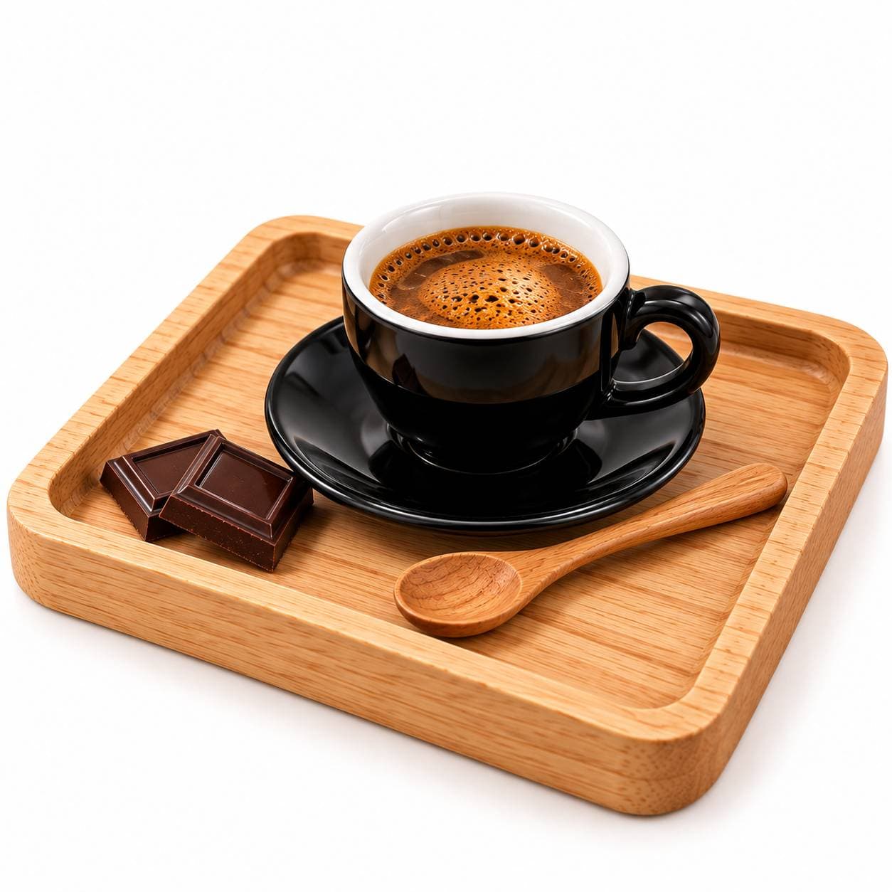 ست سرو قهوه یک نفره با فنجان ۶۰ میل، سینی و قاشق چوبی