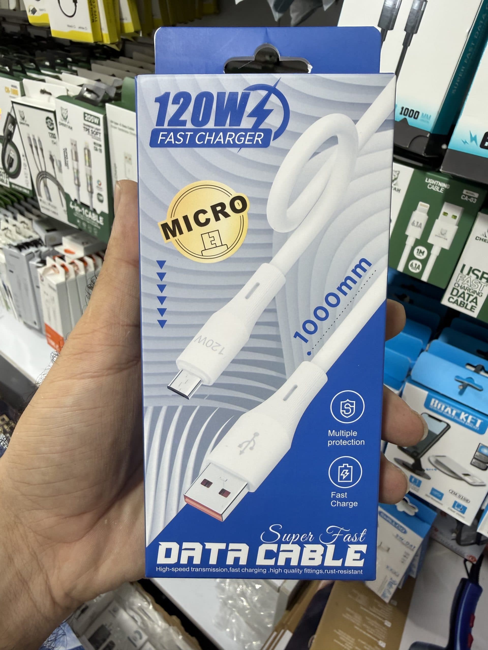 کابل شارژ و انتقال داده‌ی USB به Micro USB یک متری سفید (White Micro USB Data Cable 1m) با طراحی ضد گره، اورجینال (عمده و تک)