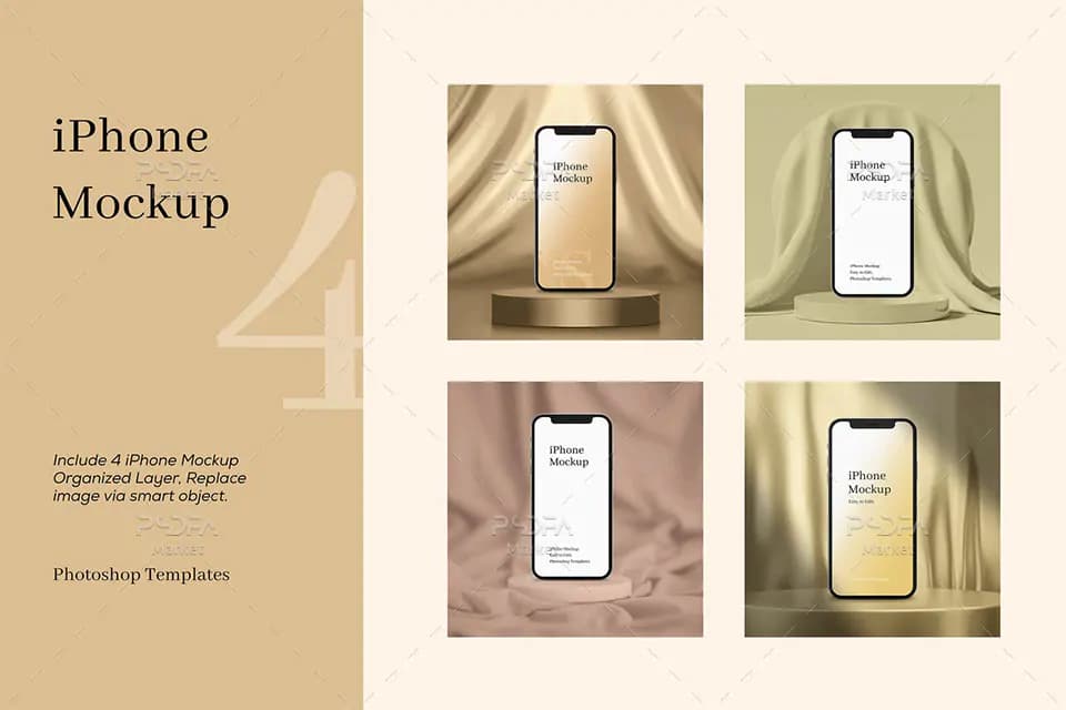 4 موکاپ موبایل iPhone Xs در حالات مختلف