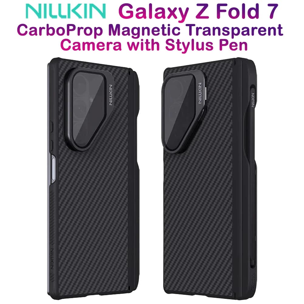گارد مگنتی کربنی کمرا استند شیشه ای Samsung Galaxy Z Fold 7 مارک نیلکین مدل CarboProp با درگاه قلم