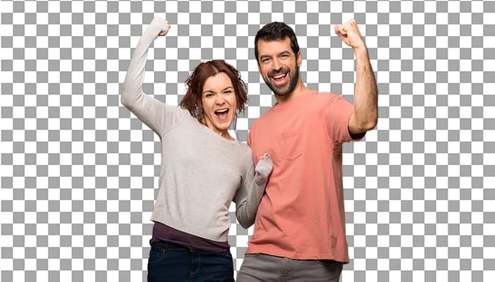 تصویر PNG زن و مرد جوان با مفهوم موفقیت و پیروزی