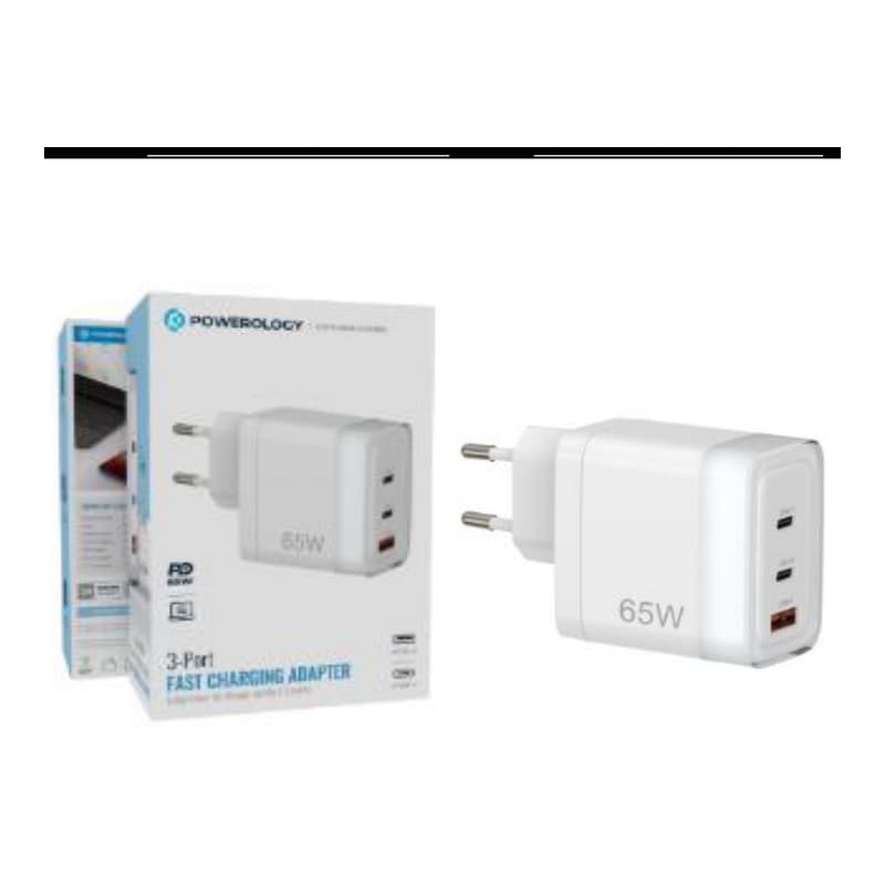 شارژر دیواری فست شارژ پاورولوژی مدل 3-Port Fast Charging Adapter کد 4475