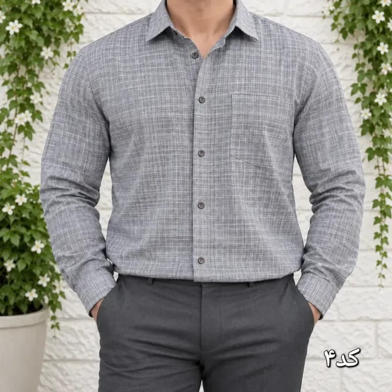 پیراهن آستین بلند مردانه چهارخانه ریز بنگال کش تک جیب سایز L تا 2XL — تصویر ۳