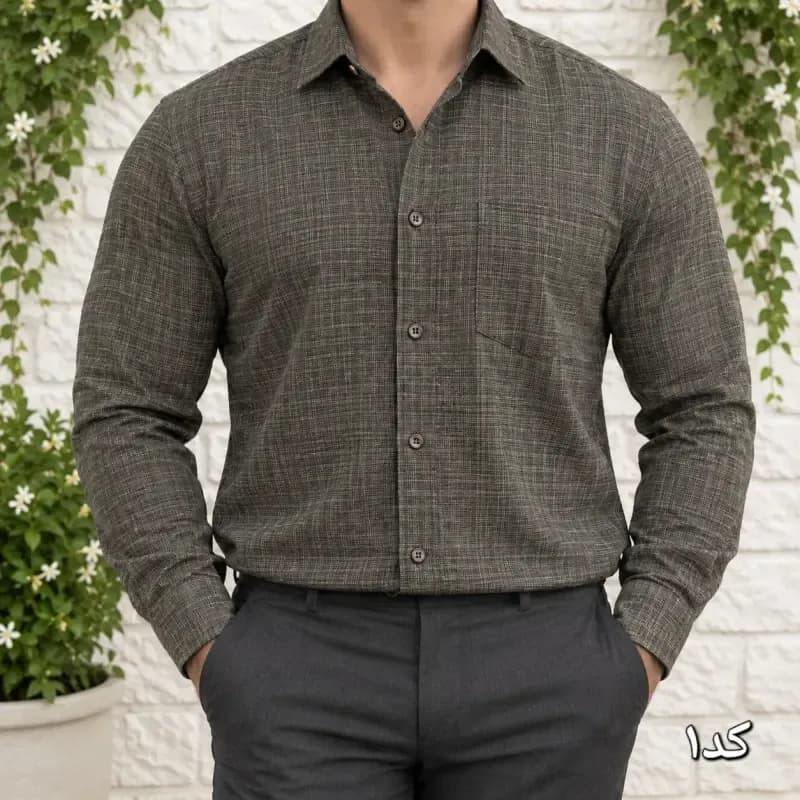 پیراهن آستین بلند مردانه چهارخانه ریز بنگال کش تک جیب سایز L تا 2XL — تصویر ۴