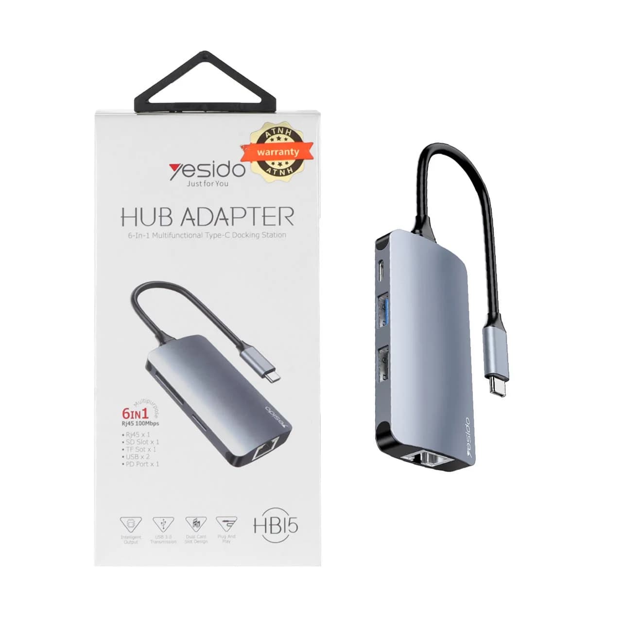 هاب 6 پورت Yesido Type-C مدل HB15 – خاکستری (گارانتی 18 ماه تعویض نیکان همراه)
