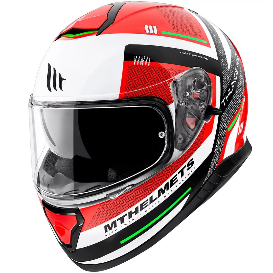 کلاه کاسکت فک ثابت ام تی مدل THUNDER 3 RED WHITE BLACK