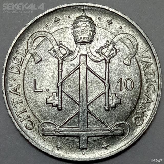 سکه بسیار کمیاب 10 لیره واتیکان 1967 (UNC)