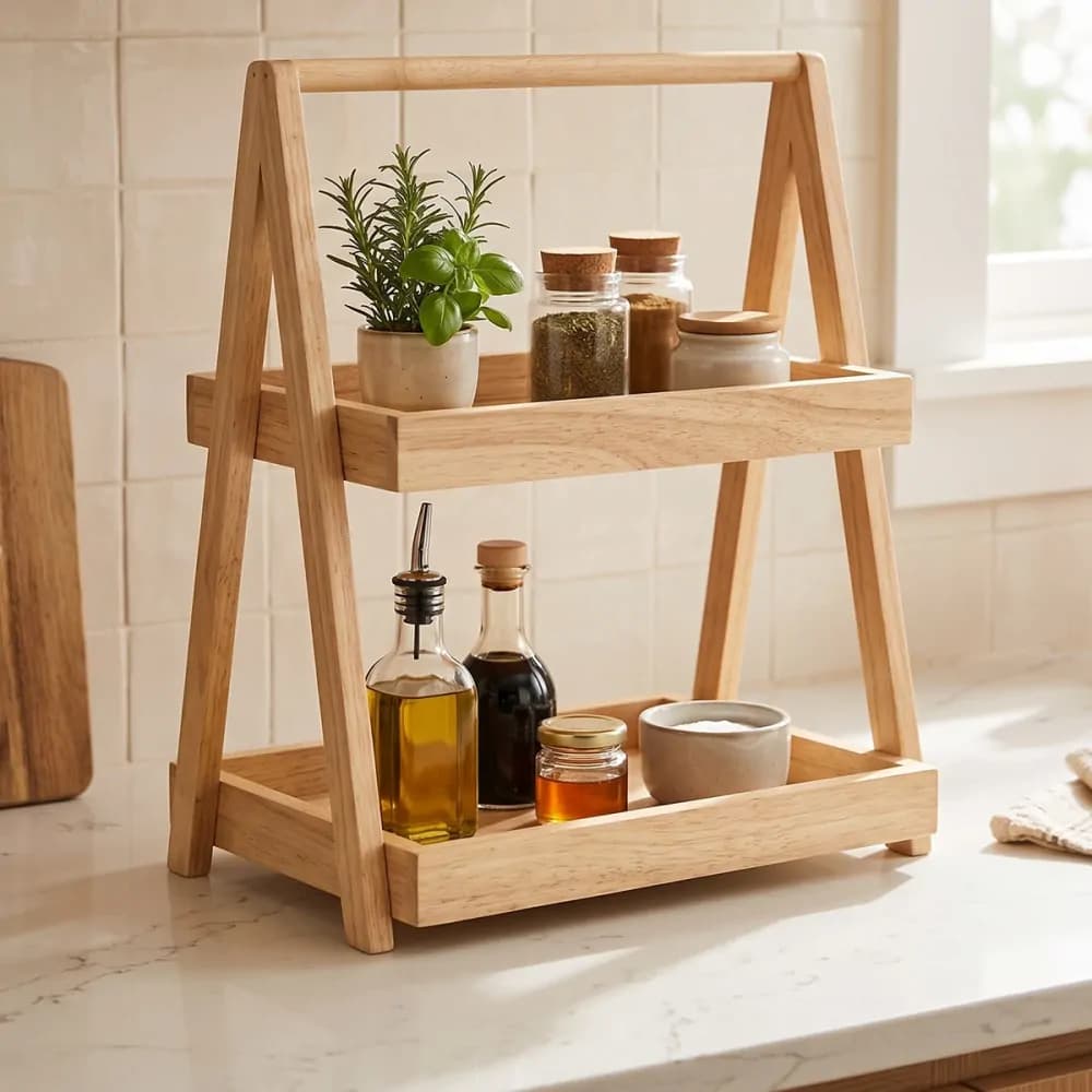 استند 2 طبقه چوب رابر عروس نوین (نظم دهنده روی کابینت، پذیرایی و میز کار)
