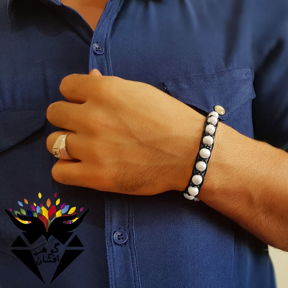 دستبند مروارید اصل طرح بافت D960110