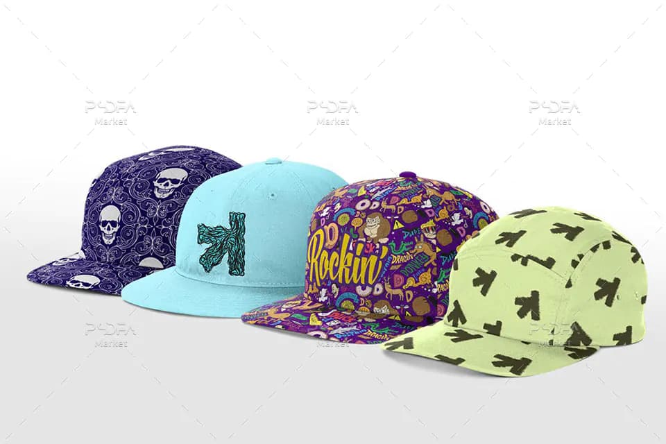 8 موکاپ کلاه کپ Snapback در نماهای مختلف