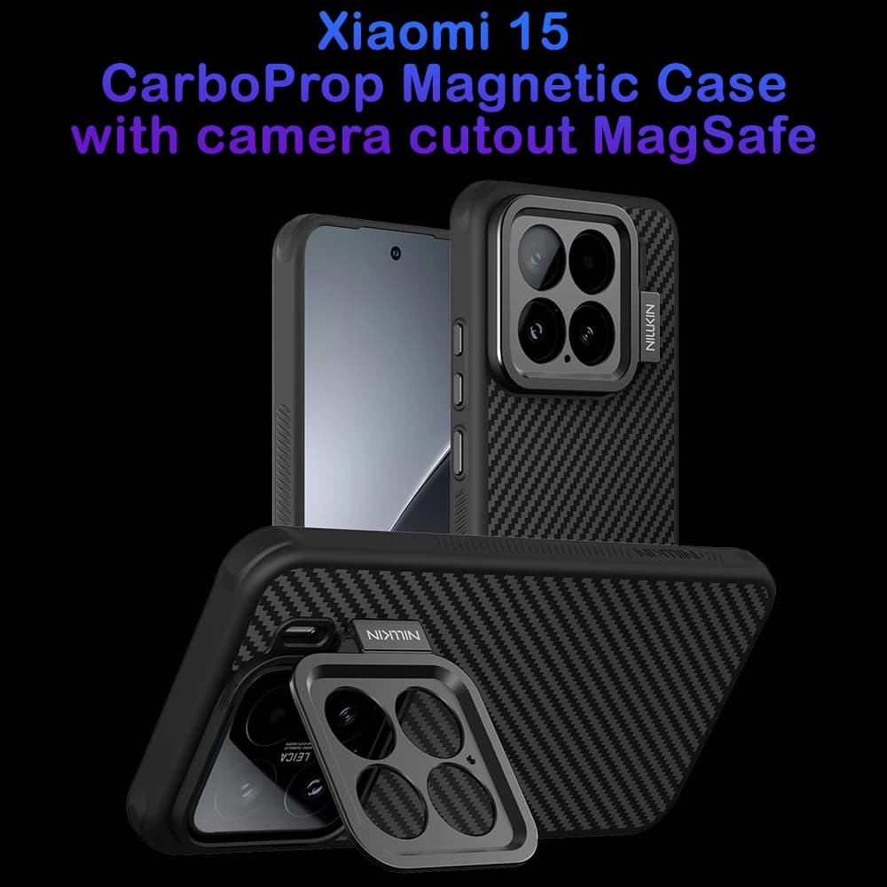 گارد کربنی مگنتی کمرا استند Xiaomi 15 مارک نیلکین مدل CarboProp Fine Hole
