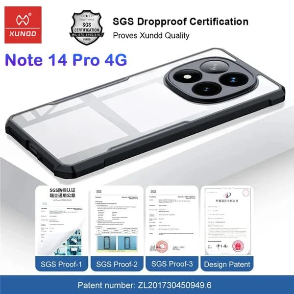 کریستال شیلد شفاف Xiaomi Redmi Note 14 Pro 4G مارک XUNDD سری Beatle — تصویر ۴