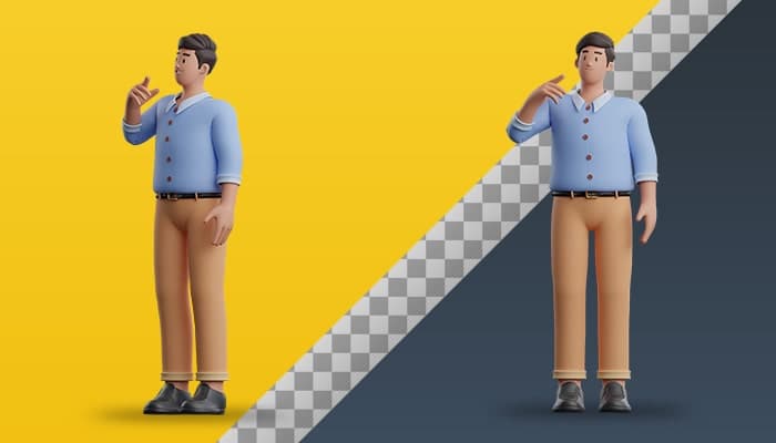 تصویر PNG کاراکتر سه بعدی پسر جوان و اشاره کردن