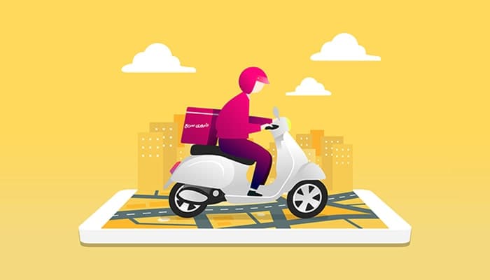 وکتور تصویرسازی کاراکتر مرد موتور سوار با مفهوم دلیوری