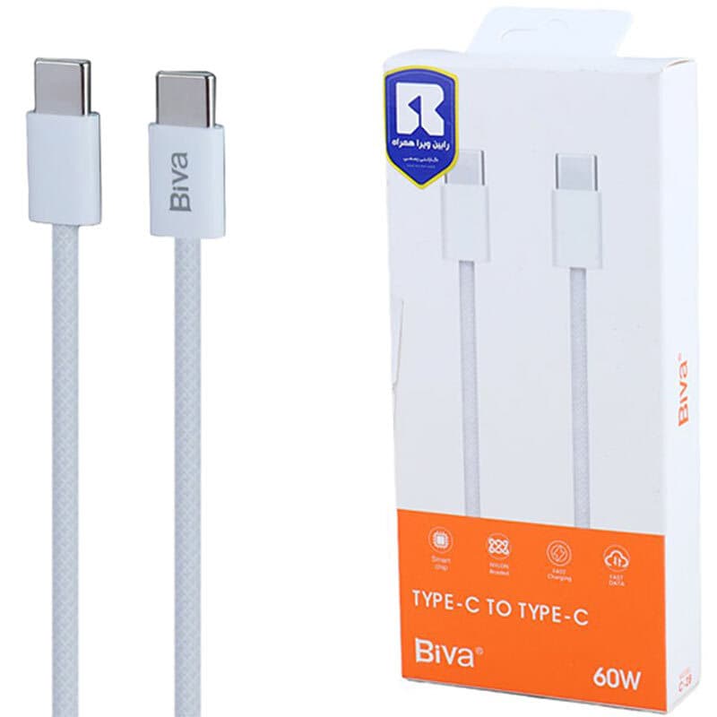 کابل دو سر تایپ سی فست شارژ 60 وات بیوا C-28 طول 1 متر