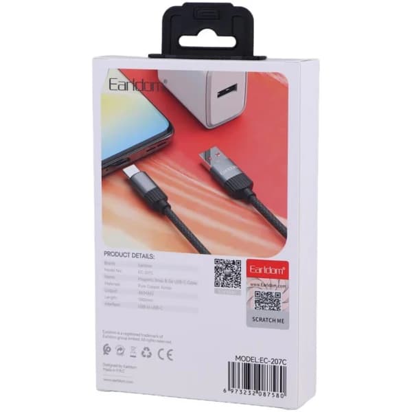 کابل تایپ سی فست شارژ 3 آمپر ارلدام EC-207C طول 1 متر — تصویر ۱۰