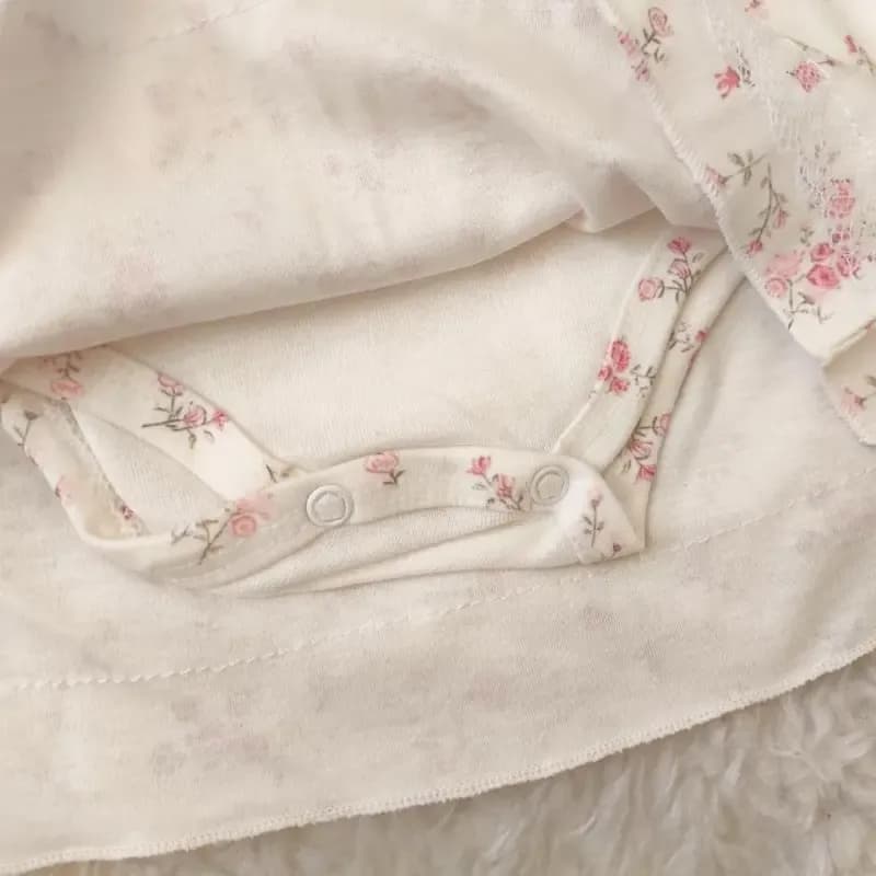 بادی دامندار مجلسی نوزادی دخترانه پیراهن رز صورتی گل گلی پنبه ای — تصویر ۶