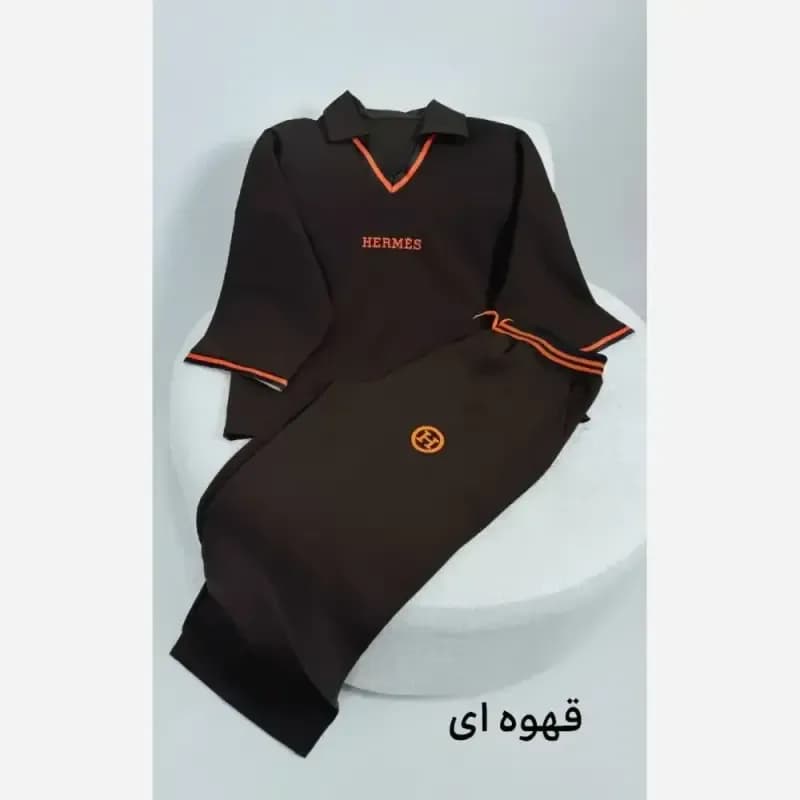ست تیشرت شلوار هرمس جنس دبل مازراتی گرم بالا پاییزه فری سایز — تصویر ۷