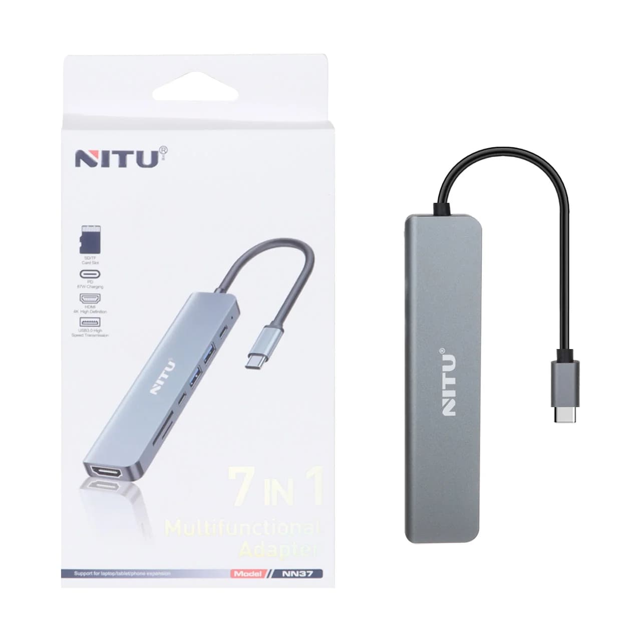 هاب 7 پورت NITU Type-C مدل NN37 – خاکستری (گارانتی 12 ماه تعویض نیکان همراه)