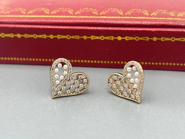 گوشواره مروارید و نگینی ژوپینگ طرح قلب
