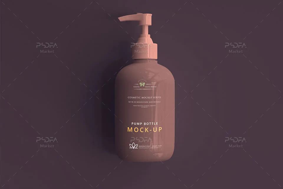 موکاپ بطری پمپی آرایشی و بهداشتی در نماهای مختلف – 3335×5000 پیکسل — تصویر ۴