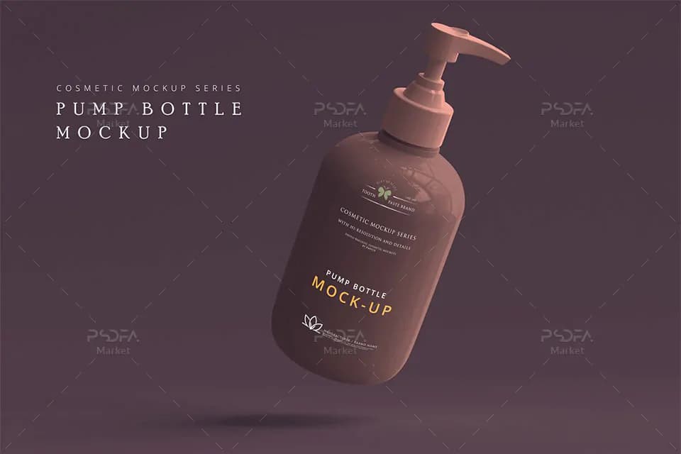 موکاپ بطری پمپی آرایشی و بهداشتی در نماهای مختلف – 3335×5000 پیکسل