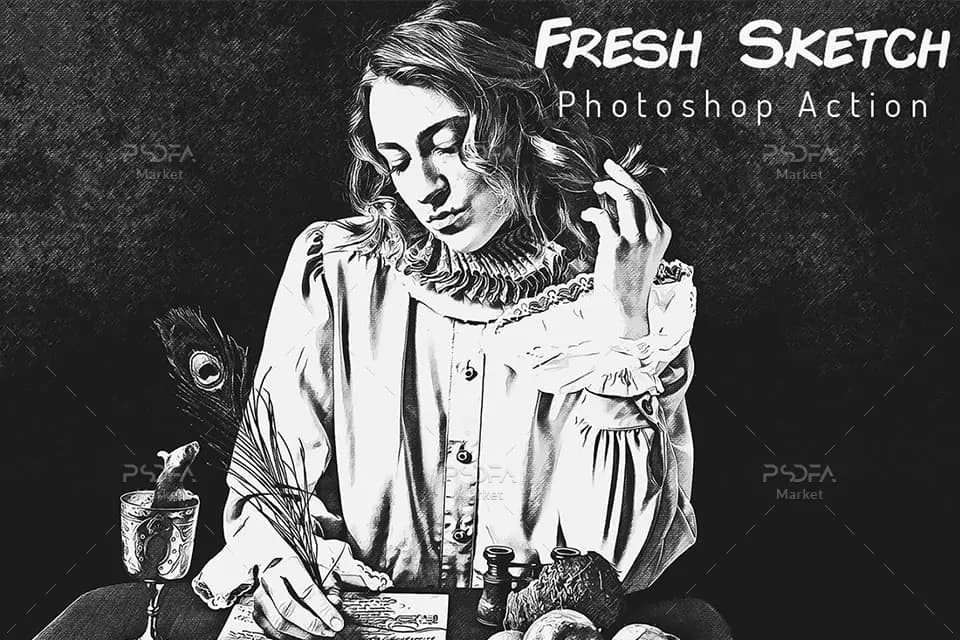 اکشن فتوشاپ تبدیل عکس به نقاشی Fresh Sketch PS Action
