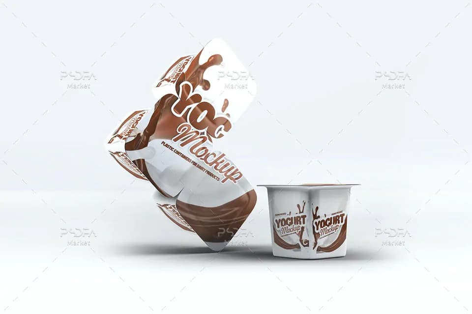 موکاپ بسته بندی ظرف ماست تک نفره 4 عددی یکبار مصرف