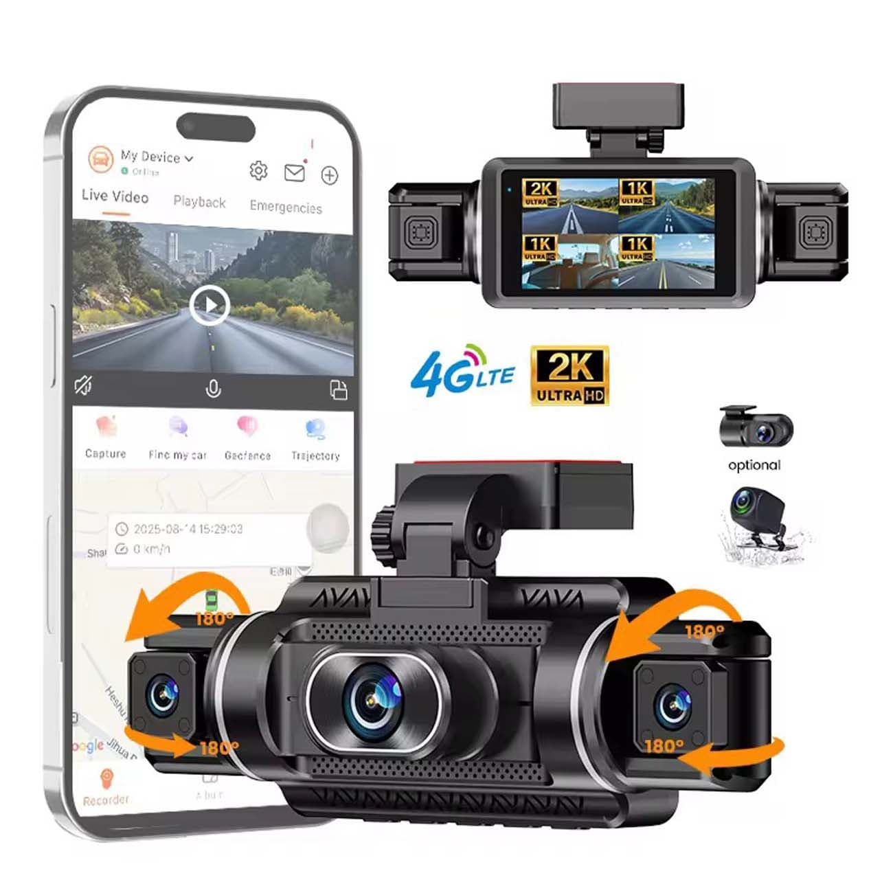 دوربین ثبت وقایع خودرو سیم‌ کارتی چهار لنز مدل M200 دارای GPS