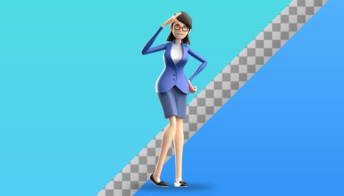 تصویر PNG کاراکتر سه بعدی دختر تاجر عینکی و اطاعت کردن