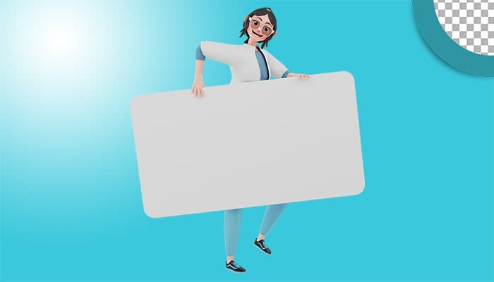 تصویر PNG کاراکتر سه بعدی دختر جوان و نگه داشتن تابلو