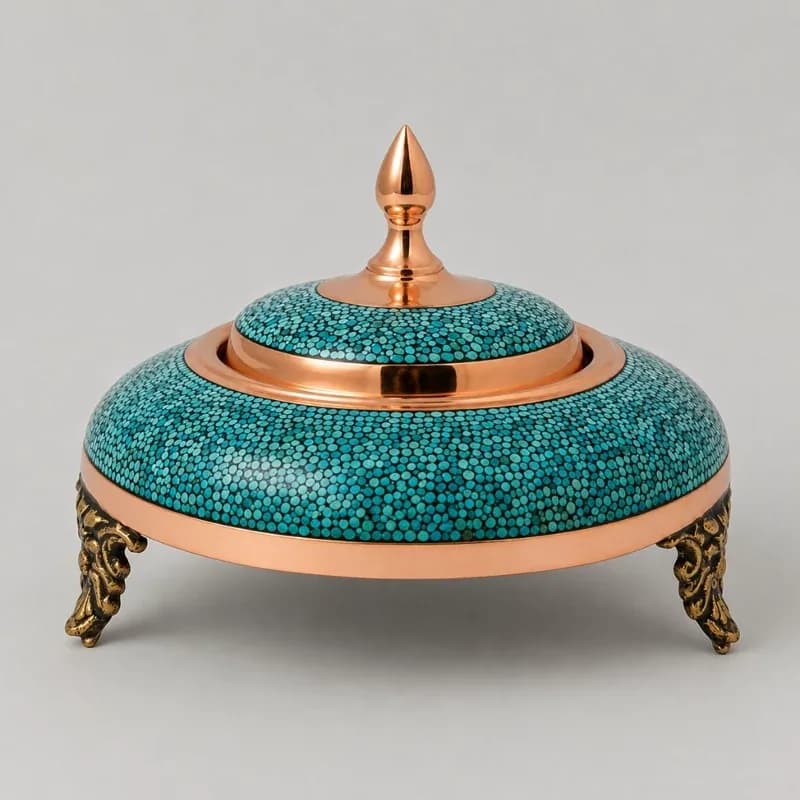 خاویار خوری مسی فیروزه کوبی شده (ارتفاع 11سانتی متر)