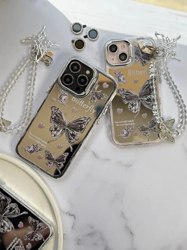 قاب آینه ای طرح پروانه با آویز چسبی گوشی آیفون 13 — تصویر ۶