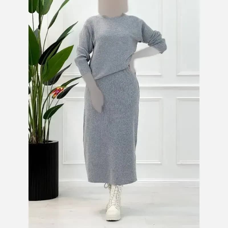 ست بافت زنانه مگنولیا رنگ طوسی فری سایز — تصویر ۲