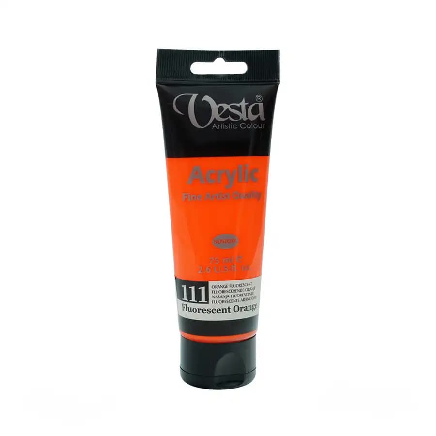 رنگ اکریلیک وستا رنگ fluorescent orange کد 111 حجم 75 میلی لیتر