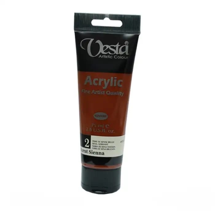 رنگ اکریلیک وستا رنگ burnt sienna کد 2 حجم 75 میلی لیتر