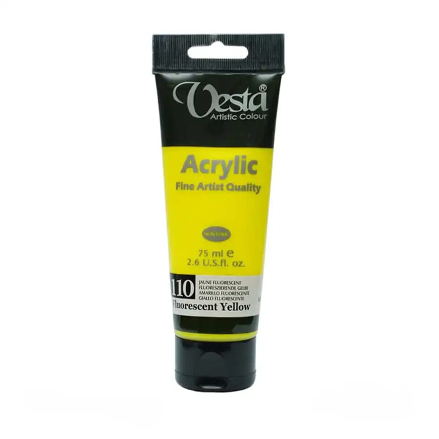 رنگ اکریلیک وستا رنگ fluorescent yellow کد 110 حجم 75 میلی لیتر
