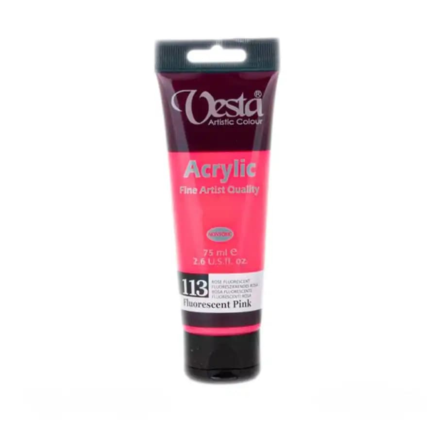 رنگ اکریلیک وستا رنگ fluorescent pink کد 113 حجم 75 میلی لیتر